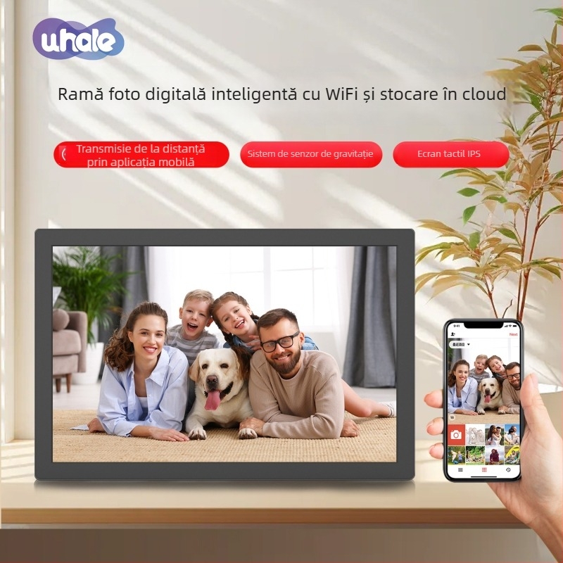 Fotoramă digitală WiFi cu ecran tactil și senzor de gravitație, Rezoluție 1280x800, 32GB stocare, Suport TF card, Redare video