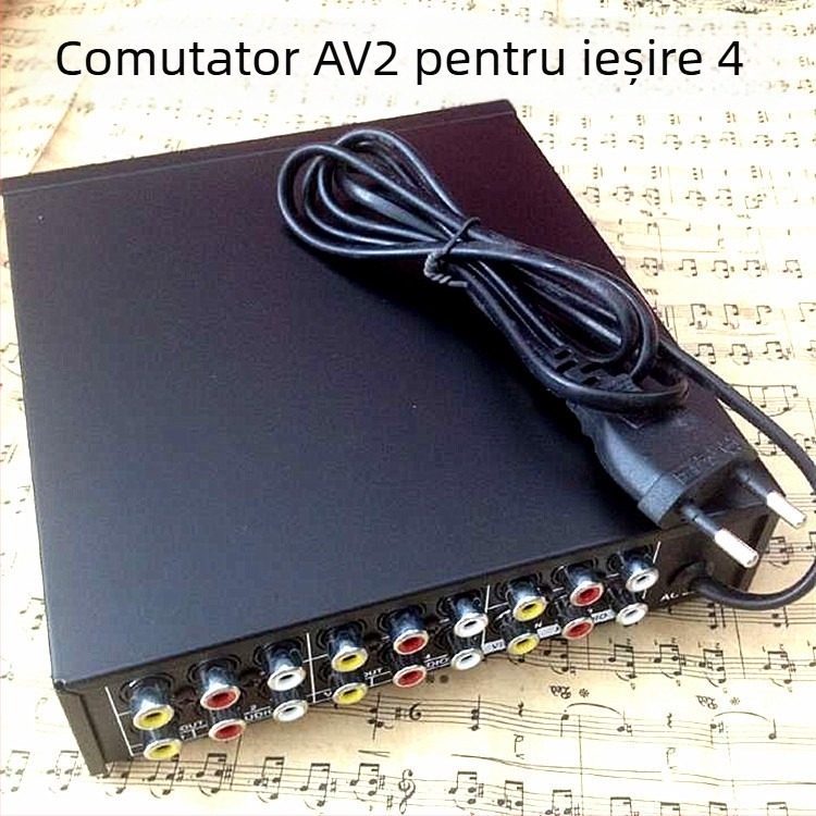 Comutator audio-video 2 intrări, 4 ieșiri, cu conectori RCA (480P, compatibil cu iOS, gestionarea energiei)