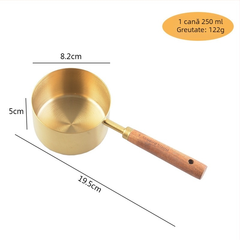 Set de măsurători din oțel inoxidabil, cu mâner din lemn de acacie, opt piese, stil european pentru coacere