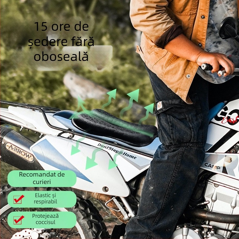 Husă de șa pentru motocicletă din gel - structură 3D fagure, izolație termică de vară și respirabilă, Model 130+232, construcție multistrat: plasă cu uscare rapidă, spumă impermeabilă, gel cu elasticitate înaltă, țesătură respirabilă antiadăpare
