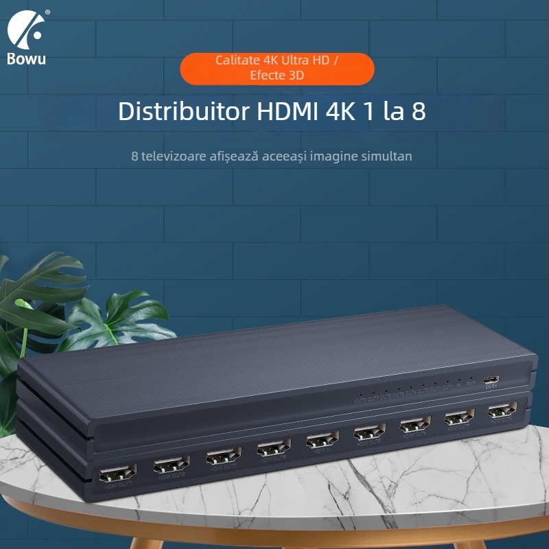 Divizor HDMI 1x8, 4K@30Hz, BOWU BW-4KHS109P, switch/distribuitor, gestionare alimentare