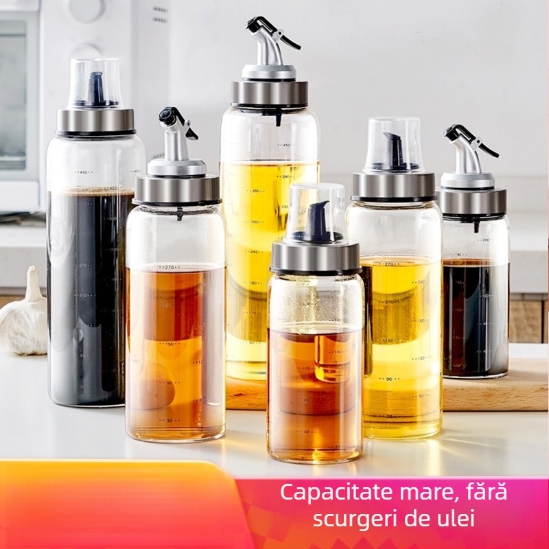 Set sticle din sticlă pentru ulei - fără scurgeri, sistem de pulverizare prin apăsare, mare capacitate, rezistent la temperaturi înalte, pentru bucătărie