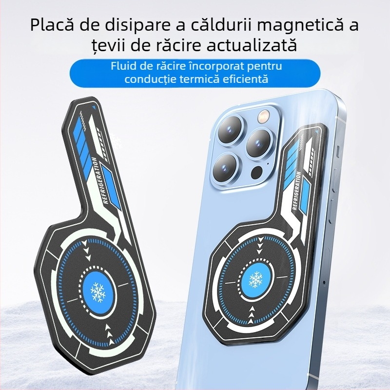 Radiator pentru telefon mobil cu placă magnetică NdFeB și bandă termoconductivă dublu-adezivă, aliaj de aluminiu, 19 g, model J01
