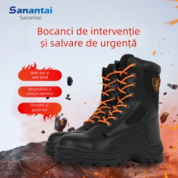 Cizme de protecție pentru intervenții la incendii, înalte, cu fermoar lateral, rezistente la uzură și perforare, pantofi de lucru ușori din piele cu amortizare la impact