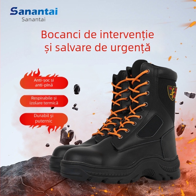 Cizme de protecție pentru intervenții la incendii, înalte, cu fermoar lateral, rezistente la uzură și perforare, pantofi de lucru ușori din piele cu amortizare la impact