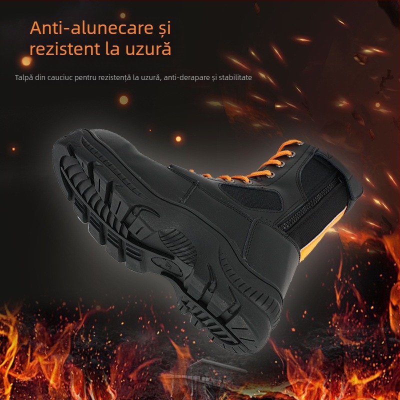 Cizme de protecție pentru intervenții la incendii, înalte, cu fermoar lateral, rezistente la uzură și perforare, pantofi de lucru ușori din piele cu amortizare la impact