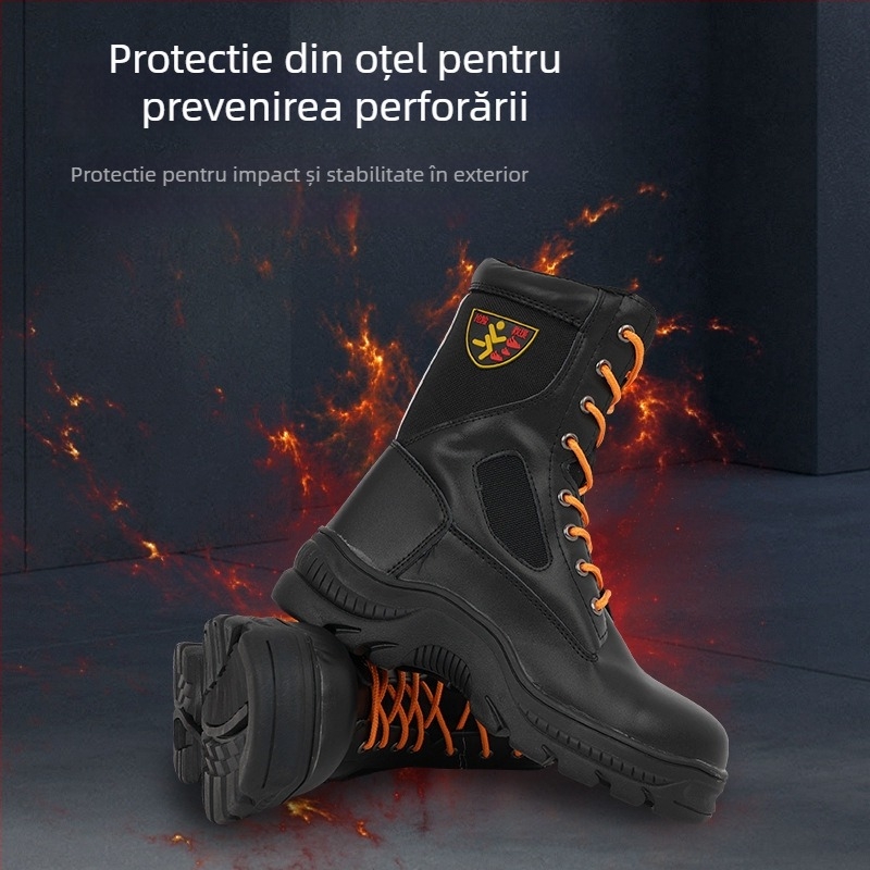 Cizme de protecție pentru intervenții la incendii, înalte, cu fermoar lateral, rezistente la uzură și perforare, pantofi de lucru ușori din piele cu amortizare la impact