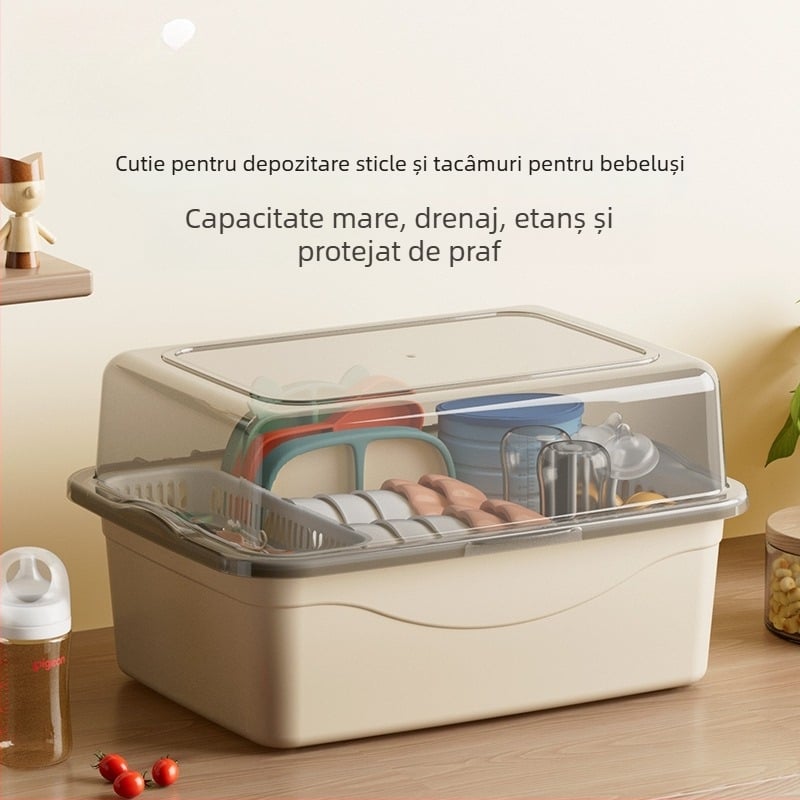 Cutie de depozitare pentru accesorii de hrănire pentru bebeluși cu capac, compartiment dublu pentru depozitarea laptelui praf, marca Xiong zhecha, depozitare pentru ustensile de curățare, organizare bucătărie