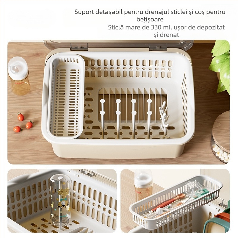 Cutie de depozitare pentru accesorii de hrănire pentru bebeluși cu capac, compartiment dublu pentru depozitarea laptelui praf, marca Xiong zhecha, depozitare pentru ustensile de curățare, organizare bucătărie