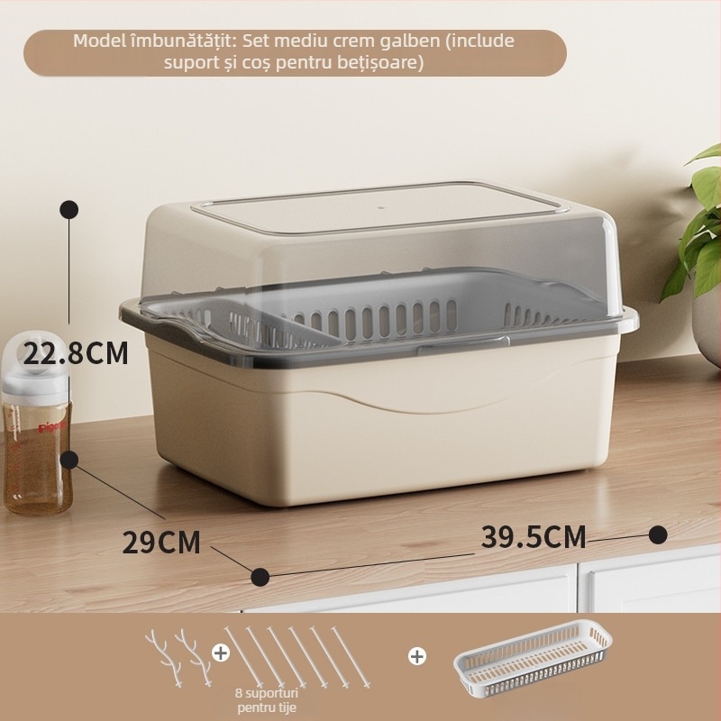 Cutie de depozitare pentru accesorii de hrănire pentru bebeluși cu capac, compartiment dublu pentru depozitarea laptelui praf, marca Xiong zhecha, depozitare pentru ustensile de curățare, organizare bucătărie