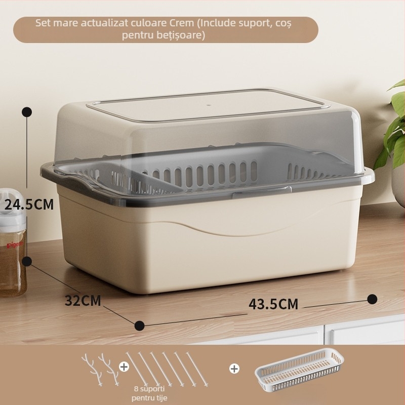 Cutie de depozitare pentru accesorii de hrănire pentru bebeluși cu capac, compartiment dublu pentru depozitarea laptelui praf, marca Xiong zhecha, depozitare pentru ustensile de curățare, organizare bucătărie