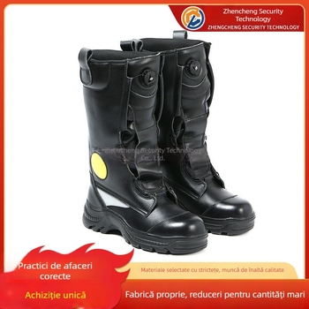 Ghete de pompieri din piele, ignifuge, protecție la lovire și perforare, talpă din cauciuc, piele de vită