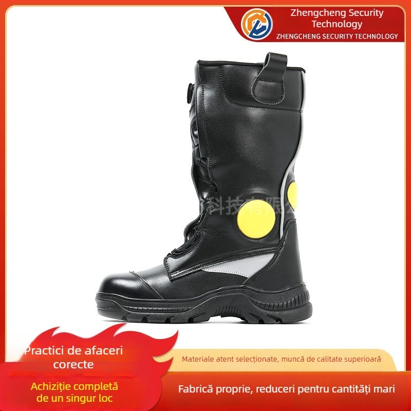 Ghete de pompieri din piele, ignifuge, protecție la lovire și perforare, talpă din cauciuc, piele de vită