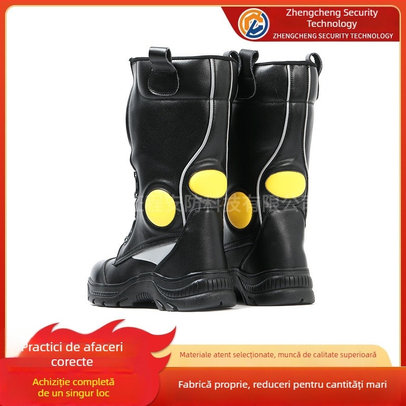 Ghete de pompieri din piele, ignifuge, protecție la lovire și perforare, talpă din cauciuc, piele de vită