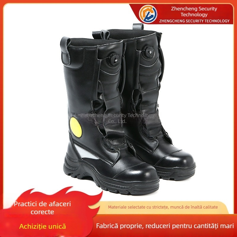 Ghete de pompieri din piele, ignifuge, protecție la lovire și perforare, talpă din cauciuc, piele de vită
