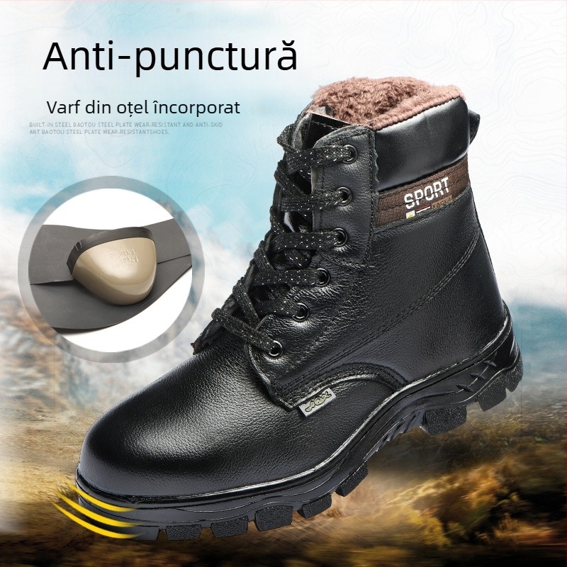 Guohong Bocanci de lucru din piele, înalți, cu vârf din oțel – protecție anti-perforație și impact