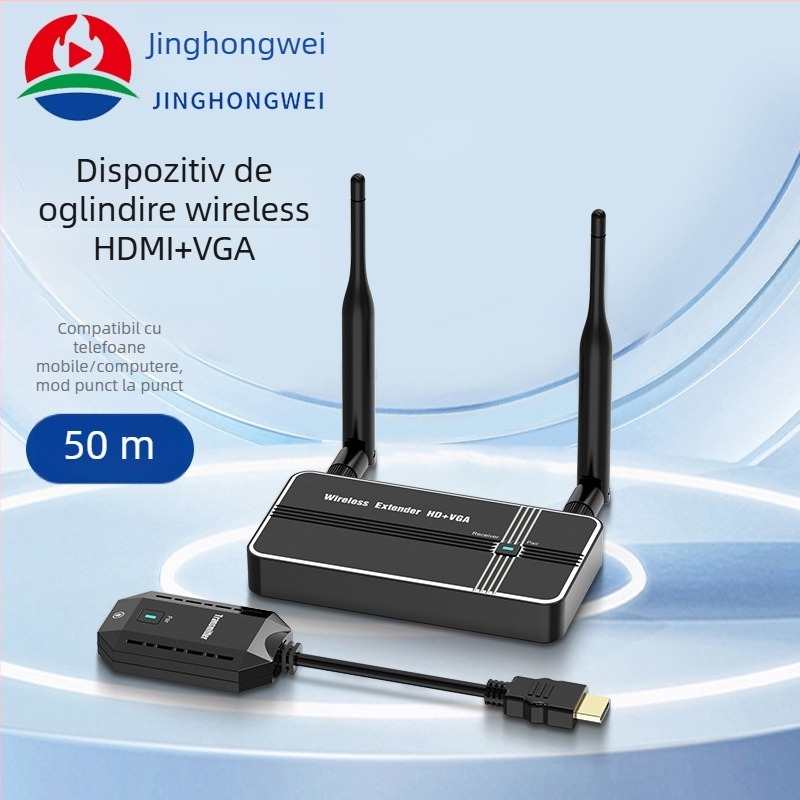 Extender wireless pentru proiecția ecran HD+VGA, rază 50 m, 1080P, compatibil Windows, model GT-HDVGAWL50-V3