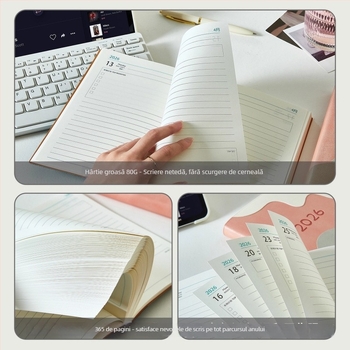 Planer-caiet 2026: plan zilnic de lucru, listă de sarcini, plan săptămânal, jurnal și calendar; copertă PU; legare pe linie; hârtie Dowling 100 g; 300–400 de pagini