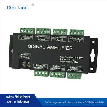 Amplificator LED Simfonic AP-A10, 5–24V, 6 canale, bloc DC socket/terminal, rază de control 20 m