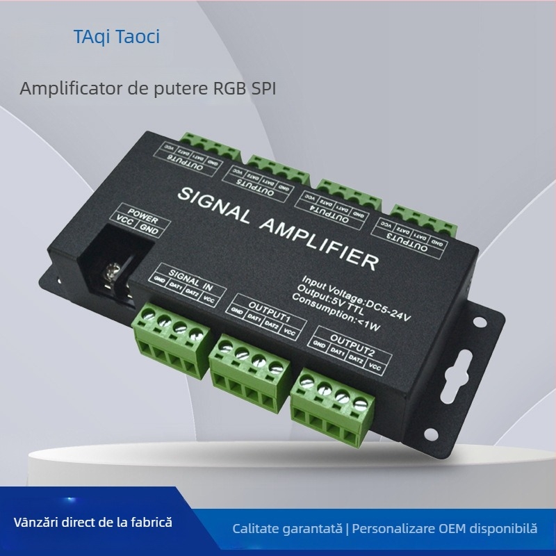 Amplificator LED Simfonic AP-A10, 5–24V, 6 canale, bloc DC socket/terminal, rază de control 20 m