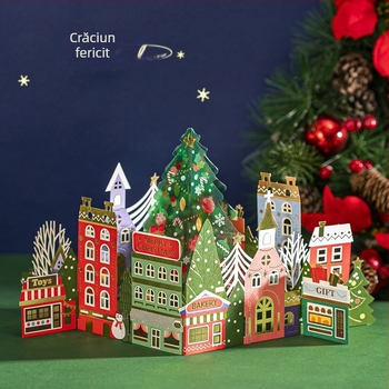 Carte de felicitare 3D termocromică cu design modern, însoțită de plic, sculptură din hârtie ștampilată cu aur, decor de Crăciun