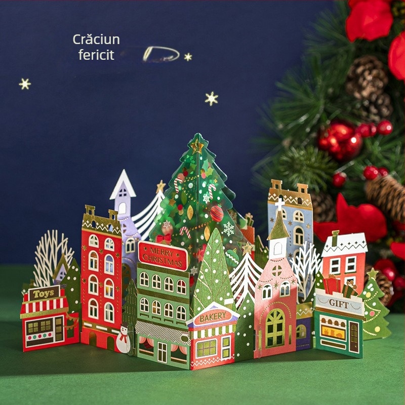 Carte de felicitare 3D termocromică cu design modern, însoțită de plic, sculptură din hârtie ștampilată cu aur, decor de Crăciun