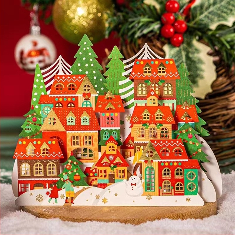 Carte de felicitare 3D termocromică cu design modern, însoțită de plic, sculptură din hârtie ștampilată cu aur, decor de Crăciun