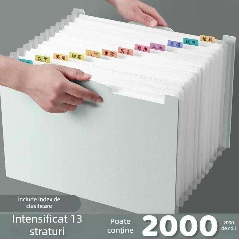 Mapă dosare acordeon vertical, 13 compartimente, plastic, grosime 0,8 mm, imprimare logo disponibilă