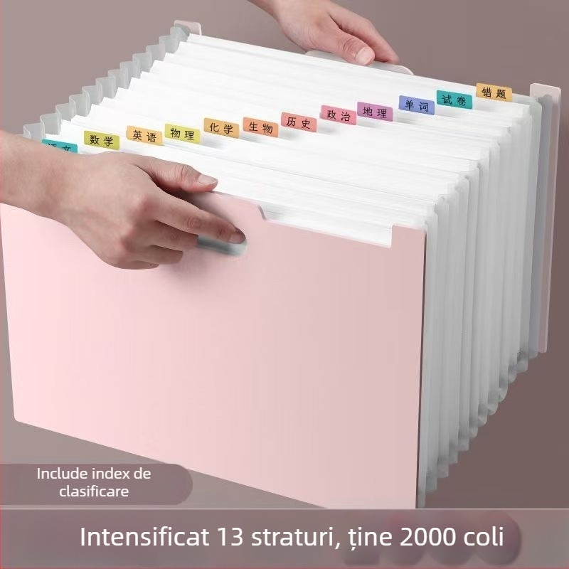 Mapă dosare acordeon vertical, 13 compartimente, plastic, grosime 0,8 mm, imprimare logo disponibilă