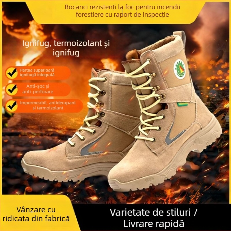 Cizme de pompieri forestiere, cizme de intervenție rezistente la foc, antișoc și perforare, rezistente la uzură, încălțăminte de salvare
