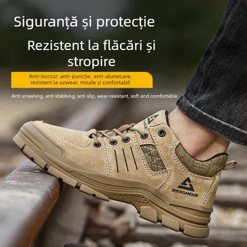 Pantofi de protecție cu talpă joasă, vârf din oțel, partea superioară din suede, anti-șoc, anti-perforație, rezistenți la căldură