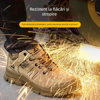 Pantofi de protecție cu talpă joasă, vârf din oțel, partea superioară din suede, anti-șoc, anti-perforație, rezistenți la căldură