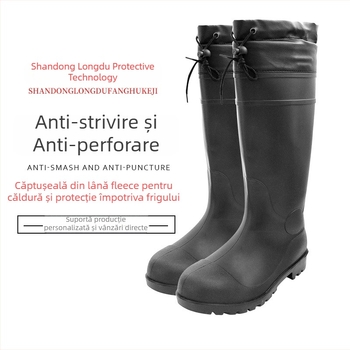 Cizme de ploaie de iarnă din PVC, căptușite, cu vârf din oțel și placă de oțel, anti-perforație, anti-șoc, antiderapante