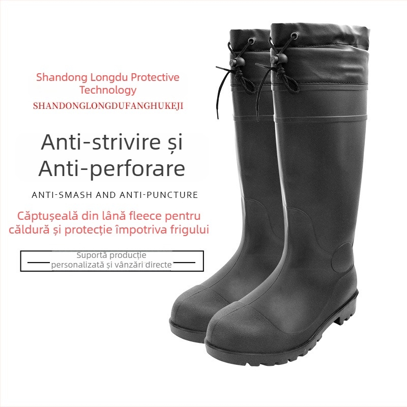 Cizme de ploaie de iarnă din PVC, căptușite, cu vârf din oțel și placă de oțel, anti-perforație, anti-șoc, antiderapante