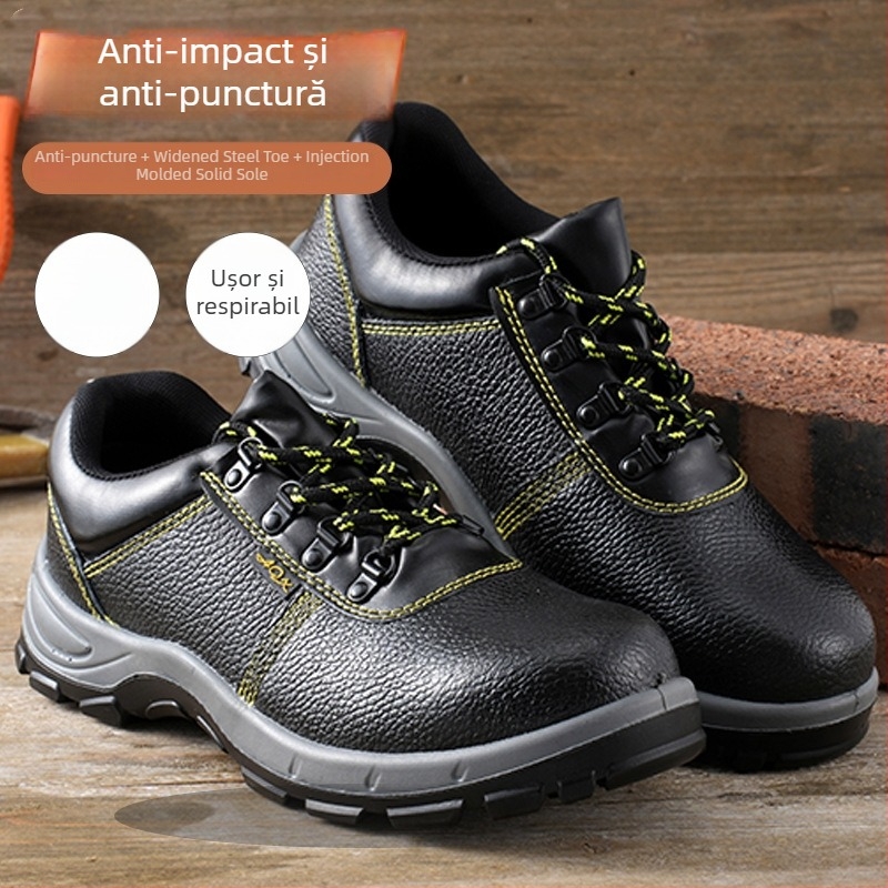 Pantofi de protecție pentru bărbați, cu vârf din oțel, anti-șoc, anti-perforație, din piele microfibră rezistentă