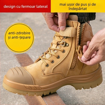 Pantofi de protecție înalți, cu fermoar lateral, vârf din oțel, talpă PU/TPU, rezistenți la abraziune și anti-derapare
