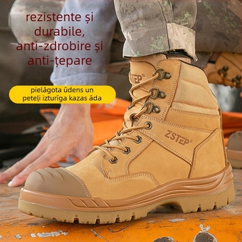 Pantofi de protecție înalți, cu fermoar lateral, vârf din oțel, talpă PU/TPU, rezistenți la abraziune și anti-derapare