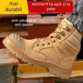 Pantofi de protecție înalți, cu fermoar lateral, vârf din oțel, talpă PU/TPU, rezistenți la abraziune și anti-derapare