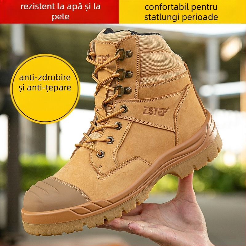 Pantofi de protecție înalți, cu fermoar lateral, vârf din oțel, talpă PU/TPU, rezistenți la abraziune și anti-derapare