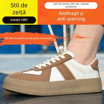 Pantofi de protecție pentru femei, cu vârf din plastic, protecție anti-șoc și anti-perforație, ușori și respirabili, din piele microfibră