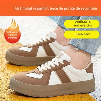 Pantofi de protecție pentru femei, cu vârf din plastic, protecție anti-șoc și anti-perforație, ușori și respirabili, din piele microfibră