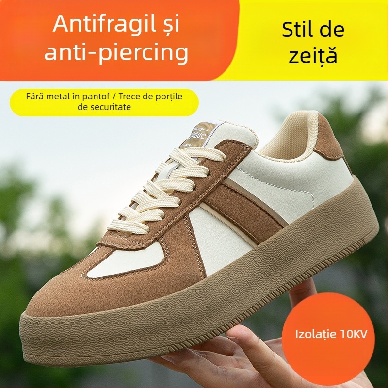 Pantofi de protecție pentru femei, cu vârf din plastic, protecție anti-șoc și anti-perforație, ușori și respirabili, din piele microfibră