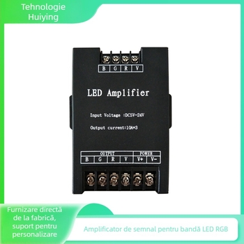 Amplificator de semnal RGB LED pentru bandă, carcasă din metal, 5–24V, IP20, terminal cu șuruburi, control prin controller