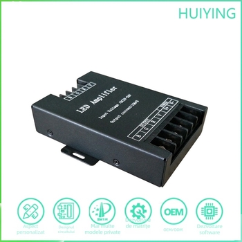 Amplificator de semnal RGB LED pentru bandă, carcasă din metal, 5–24V, IP20, terminal cu șuruburi, control prin controller