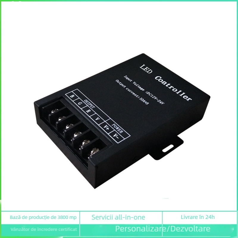 Amplificator de semnal RGB LED pentru bandă, carcasă din metal, 5–24V, IP20, terminal cu șuruburi, control prin controller