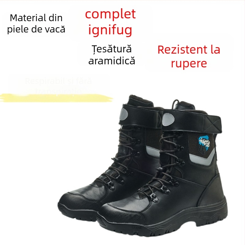 Ghete de protecție pentru pompieri forestieri, Tip 19, rezistente la foc, izolație termică, anti-perforație, anti-alunecare; Material: piele de vită + țesătură aramidă ignifugă