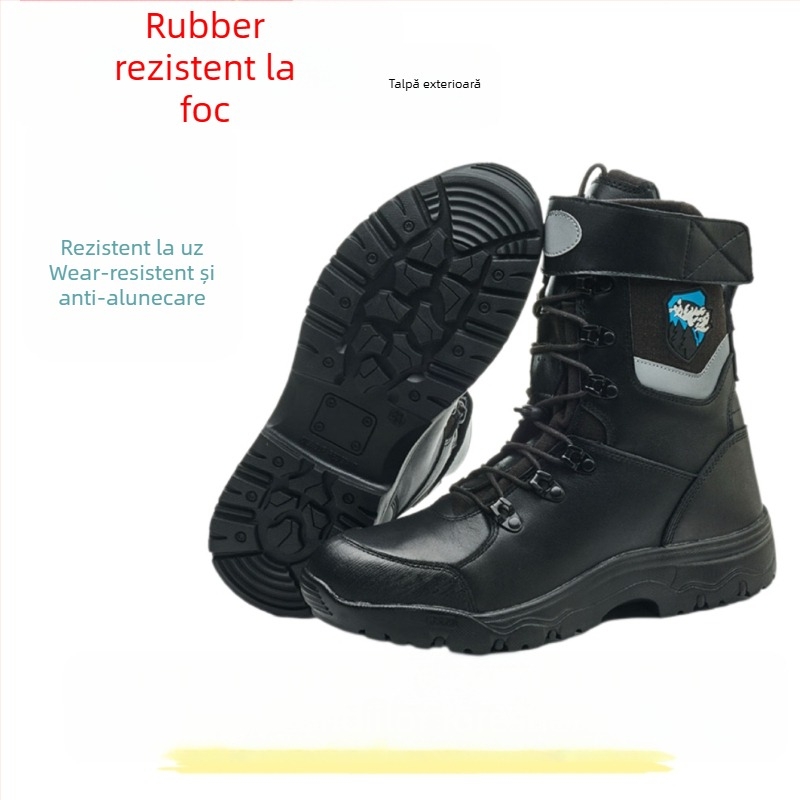 Ghete de protecție pentru pompieri forestieri, Tip 19, rezistente la foc, izolație termică, anti-perforație, anti-alunecare; Material: piele de vită + țesătură aramidă ignifugă