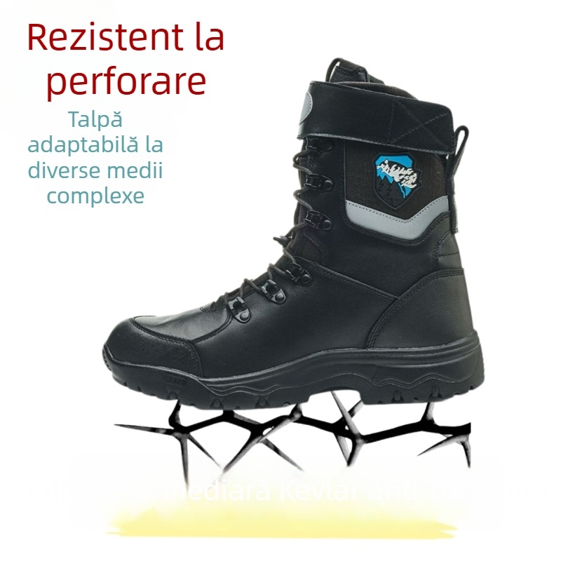 Ghete de protecție pentru pompieri forestieri, Tip 19, rezistente la foc, izolație termică, anti-perforație, anti-alunecare; Material: piele de vită + țesătură aramidă ignifugă