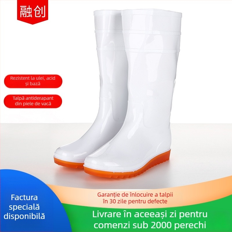 Ghete de ploaie pentru industria alimentară, gambă înaltă, PVC, talpă din tendon de vițel, antiaderente, branț textile