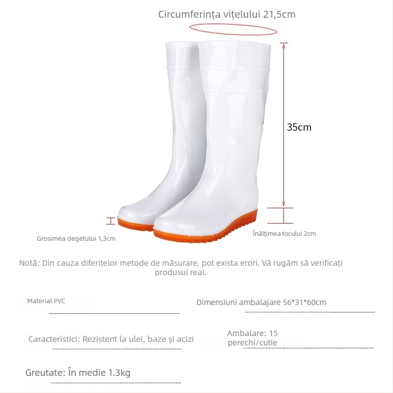 Ghete de ploaie pentru industria alimentară, gambă înaltă, PVC, talpă din tendon de vițel, antiaderente, branț textile